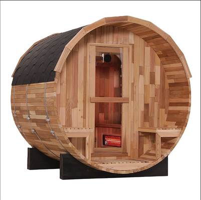 Infrarotfass-Sauna-Raum im Freien mit Holzgriff