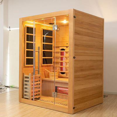Bluetooth-kompatible 3-Personen-Infrarot-Dampfsauna aus Holz für zu Hause