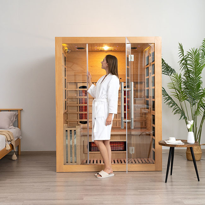 Bluetooth-kompatible 3-Personen-Infrarot-Dampfsauna aus Holz für zu Hause