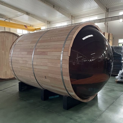 Panoramafenster-Außendampf-Holzfasssauna mit Elektroofen