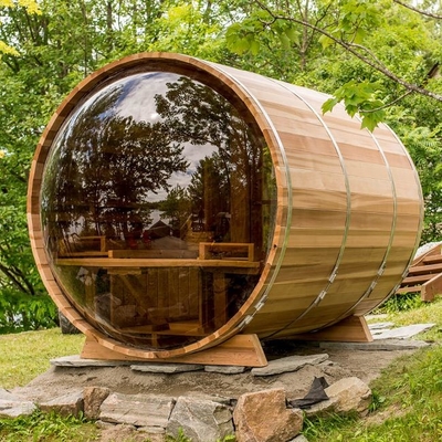 Panoramafenster-Außendampf-Holzfasssauna mit Elektroofen