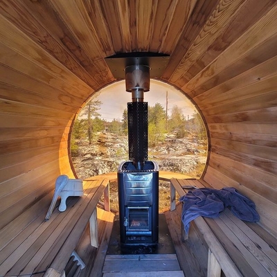 Hölzerner abgefeuerter Ofen panoramisches Fenster-im Freien Cedar Barrel Sauna Room Withs