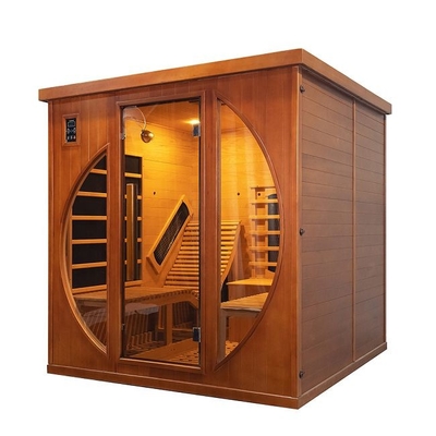 Smatmak 1350W Ferninfrarot Sauna LED Holzfarben Sauna mit transparenten gehärtetem Glas