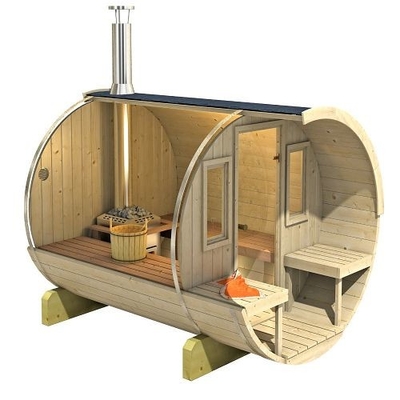 Luxus- und Komfort-finnische hölzerne Fass-Sauna im Freien mit Ofen-Heizung