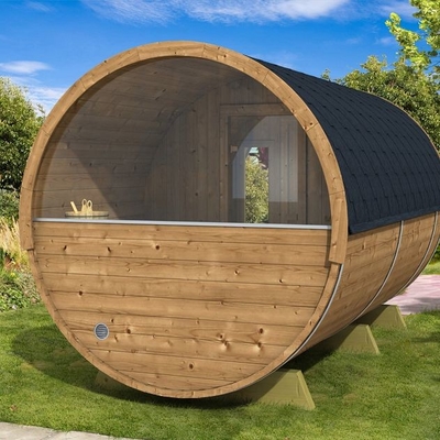 Luxus- und Komfort-finnische hölzerne Fass-Sauna im Freien mit Ofen-Heizung