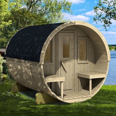 Luxus- und Komfort-finnische hölzerne Fass-Sauna im Freien mit Ofen-Heizung