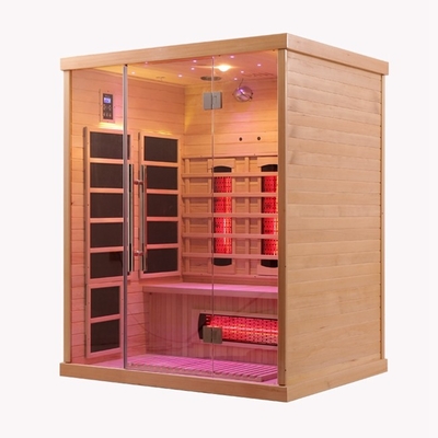 Luxuriöse Holzfarbe Fern-Infrarot-Sauna mit Steuerung und LED-Beleuchtung