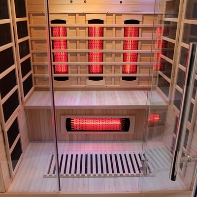 Luxuriöse Holzfarbe Fern-Infrarot-Sauna mit Steuerung und LED-Beleuchtung