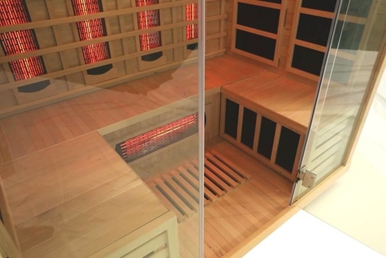 Luxuriöse Holzfarbe Fern-Infrarot-Sauna mit Steuerung und LED-Beleuchtung