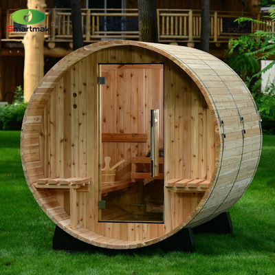 5 Personen Außensauna Kanadische Zeder Heizung Holzfass Sauna mit Veranda