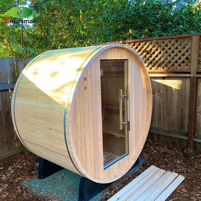5 Personen Außensauna Kanadische Zeder Heizung Holzfass Sauna mit Veranda