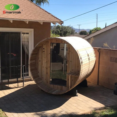 5 Personen Außensauna Kanadische Zeder Heizung Holzfass Sauna mit Veranda