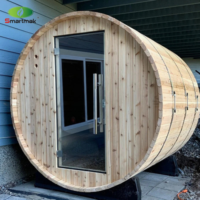 5 Personen Außensauna Kanadische Zeder Heizung Holzfass Sauna mit Veranda