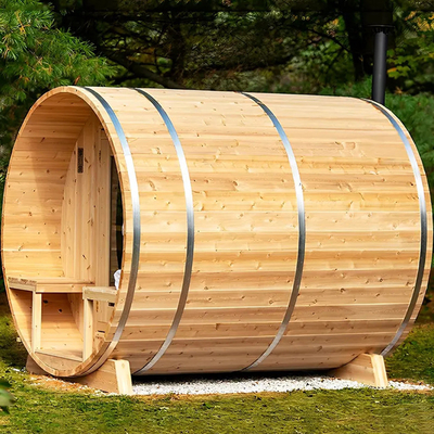 Sauna aus rotem Zedernholz mit Fass Wasserdampf Traditionelle Holzsuna