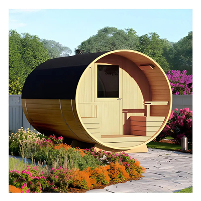 Sauna aus rotem Zedernholz mit Fass Wasserdampf Traditionelle Holzsuna