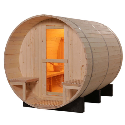 6 Personen Fass-Sauna mit 6KW Ofenheizung 8mm gehärtet Glas Tür Holz Farbe 15-99 MIN Timer