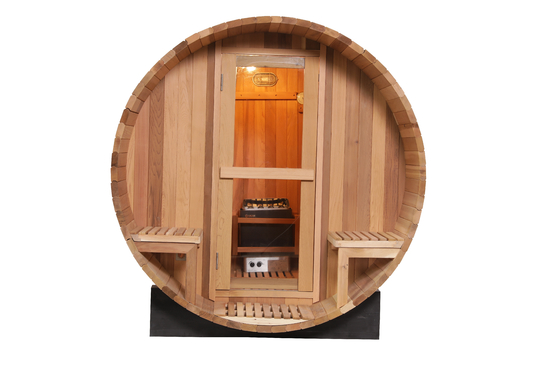 Canadian Red Cedar Holzfass Sauna Holzfass Sauna mit 6KW Heizung 8mm gehärtet Glas Tür